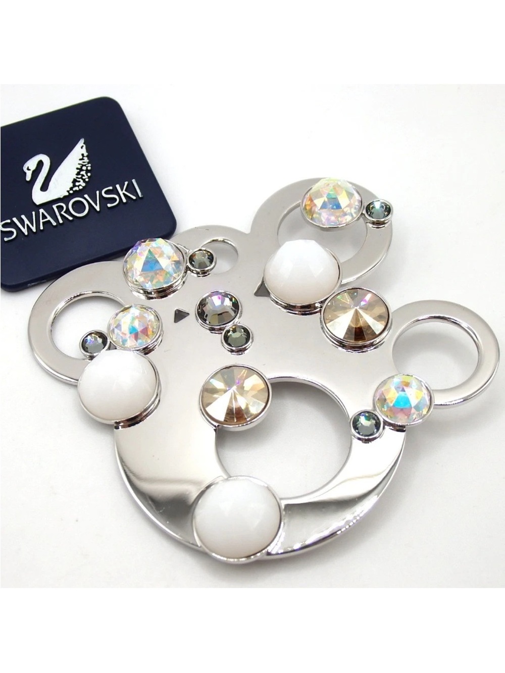 Swarovski Silver Tone Crystal Accent Phone Ring with White Cabochons